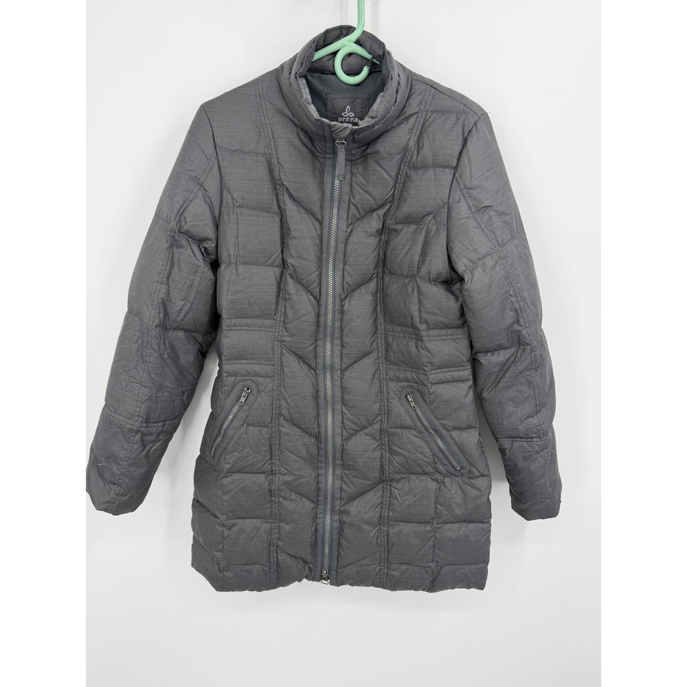 Prana Womens Puffer Down Coat Breathe Gray Quilted Full Zip Jacket M‎
